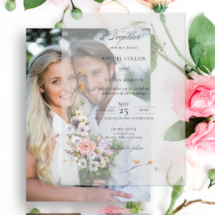 Elegant Pastel Boho Floral Calligraphy Vellum Invitations