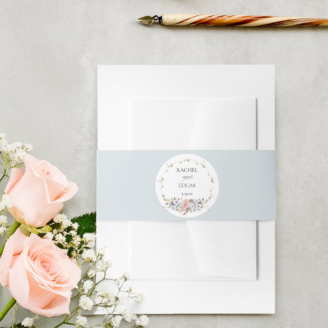 Elegant Pastel Boho Floral Wreath Invitation Belly Band (Creator Uploaded)