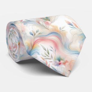 Elegant Pastel Botanical Watercolor Tie