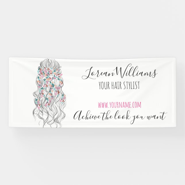 Elegant Pastel Bride Wavy Hair Styling Floral  Banner (Horizontal)
