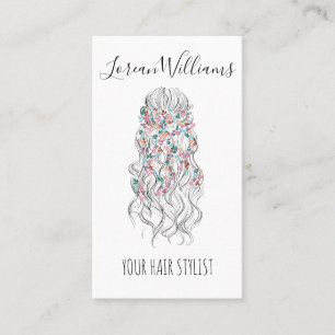 Elegant Pastel Bride Wavy Hair Styling Floral QR Business Card