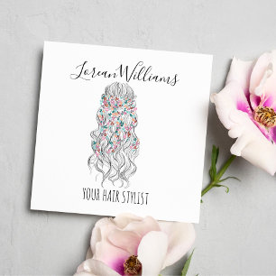 Elegant Pastel Bride Wavy Hair Styling Floral Square Business Card