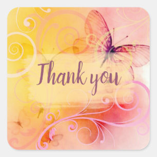 Elegant Pastel Butterflies and Swirls Thank You Square Sticker
