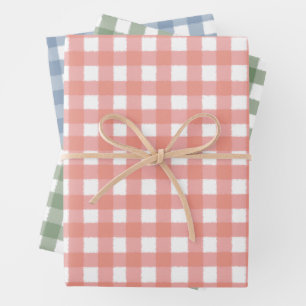Elegant Pastel Christmas Gingham Plaid Wrapping Paper Sheet