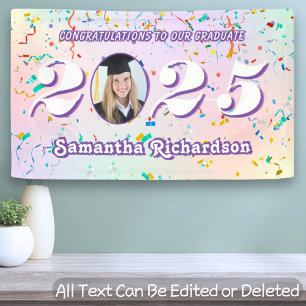 Elegant Pastel Class of 2025 Confetti Name Photo Banner