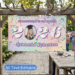 Elegant Pastel Class of 2026 Confetti Name Photo Banner
