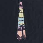 elegant pastel color block geometric triangles tie<br><div class="desc">Modern and abstract color block pattern featuring pink,  peach,  yellow blue and purple geometric figures on a dark purple background.</div>