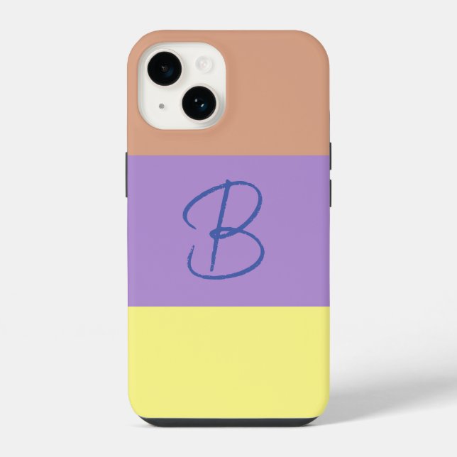 Elegant Pastel Colorblock Monogram Initial Letter iPhone Case (Back)