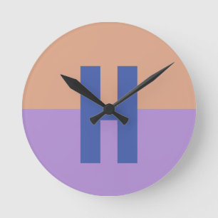Elegant Pastel Colorblock Monogram Initial Letter Round Clock