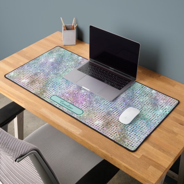Elegant Pastel Colour Gem Shimmer Pattern Monogram Desk Mat (Office 2)