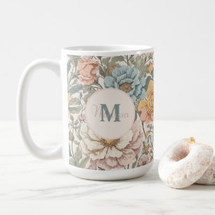 Elegant Pastel Colours Vintage Floral Monogram Coffee Mug