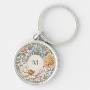 Elegant Pastel Colours Vintage Floral Monogram Key Ring