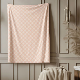 Elegant Pastel Coral Plaid Chequered Tartan Fleece Blanket