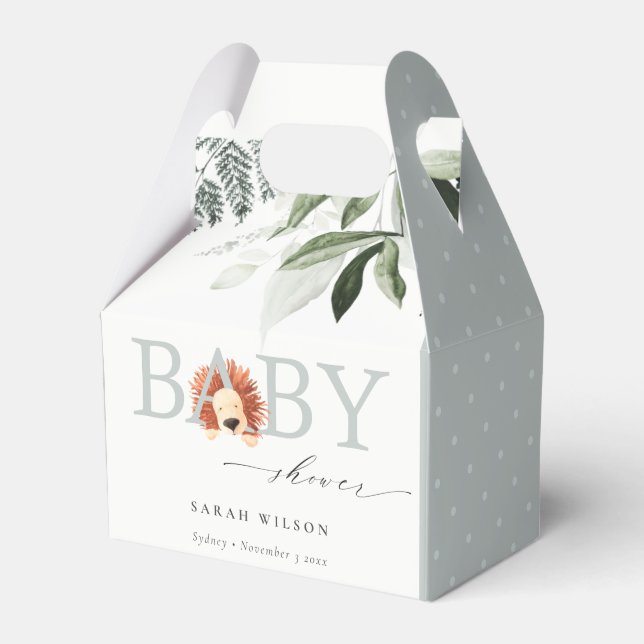 Elegant Pastel Cute Lion Foliage Baby Shower Favour Box (Front Side)