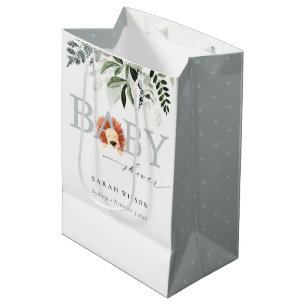Elegant Pastel Cute Lion Foliage Baby Shower Medium Gift Bag