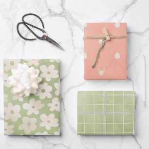 Elegant Pastel Daisy Flower Bunny Spring Easter Wrapping Paper Sheet