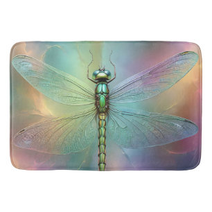 Elegant Pastel Dragonfly Fractal Art, Bath Mat