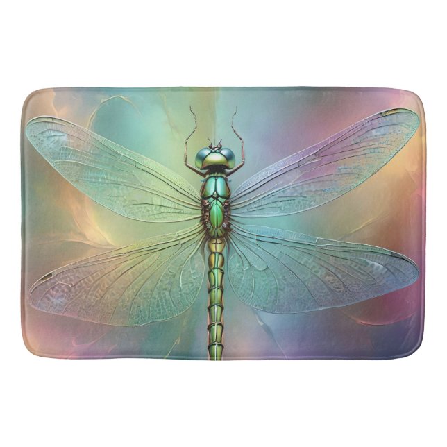 Elegant Pastel Dragonfly Fractal Art, Bath Mat (Front)
