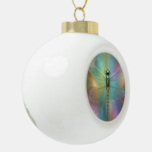 Elegant Pastel Dragonfly Fractal Art, Ceramic Ball Christmas Ornament