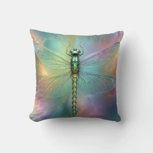 Elegant Pastel Dragonfly Fractal Art, Cushion