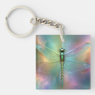 Elegant Pastel Dragonfly Fractal Art, Key Ring