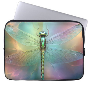 Elegant Pastel Dragonfly Fractal Art, Laptop Sleeve