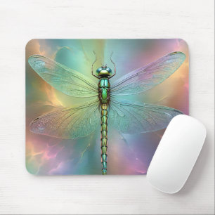 Elegant Pastel Dragonfly Fractal Art, Mouse Mat