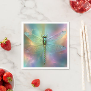 Elegant Pastel Dragonfly Fractal Art, Napkin