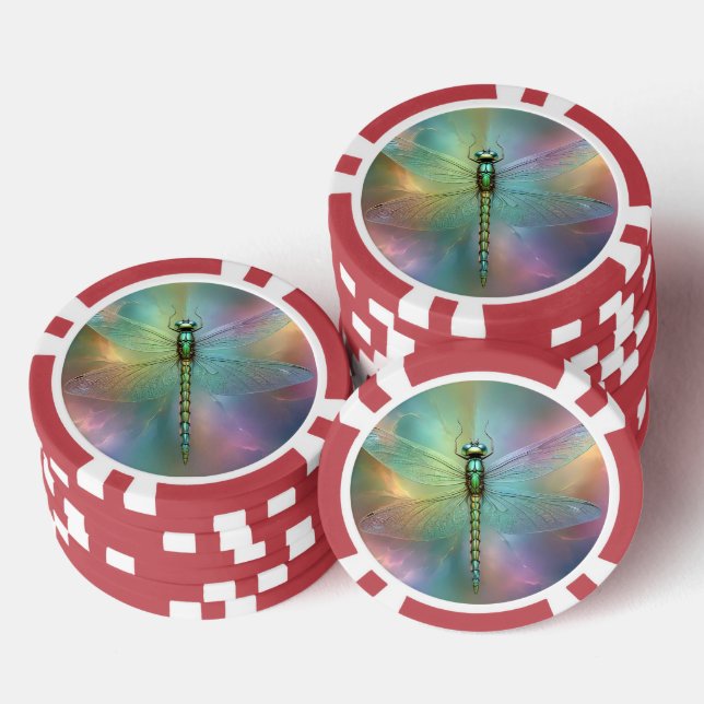 Elegant Pastel Dragonfly Fractal Art, Poker Chips (Stack)