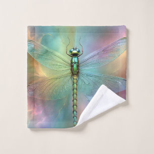 Elegant Pastel Dragonfly Fractal Art, Wash Cloth