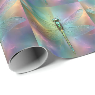 Elegant Pastel Dragonfly Fractal Art, Wrapping Paper