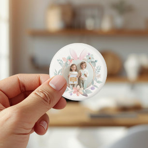 Elegant Pastel Easter Photo Frame with Bunny Ears Magnet