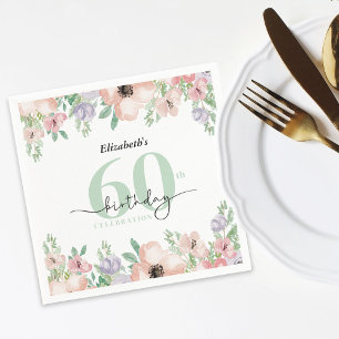 Elegant Pastel Floral 60th Birthday Party Napkin