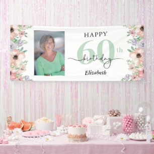 Elegant Pastel Floral 60th Birthday Party Photo Banner