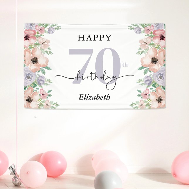 Elegant Pastel Floral 70th Birthday Party Banner (Creator Uploaded)