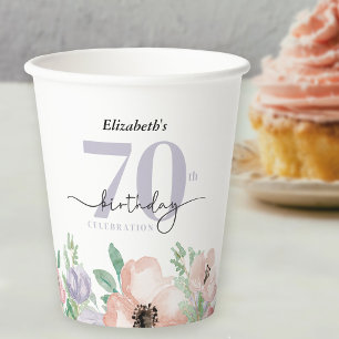 Elegant Pastel Floral 70th Birthday Party Paper Cups