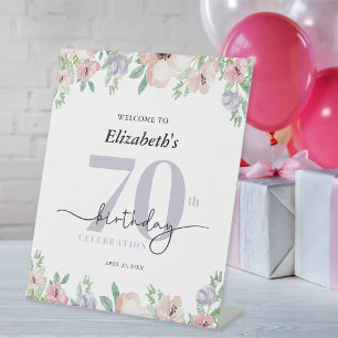 Elegant Pastel Floral 70th Birthday Party Welcome Pedestal Sign