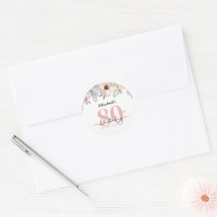 Elegant Pastel Floral 80th Birthday Party Classic Round Sticker