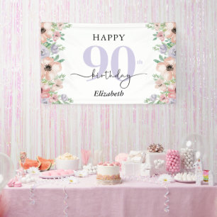 Elegant Pastel Floral 90th Birthday Party Banner