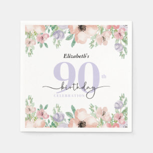 Elegant Pastel Floral 90th Birthday Party Napkin