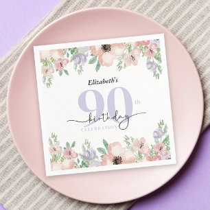 Elegant Pastel Floral 90th Birthday Party Napkin