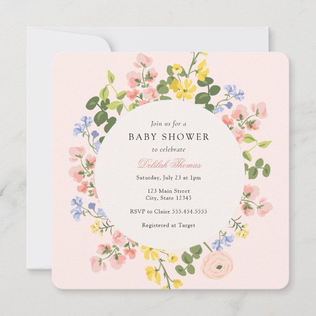 Elegant Pastel Floral Baby Shower Invitation (Front)