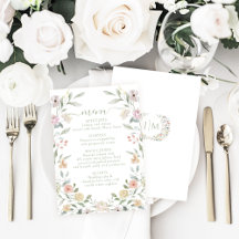 Elegant Pastel Floral Bohemian Wedding Menu