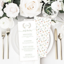 Elegant Pastel Floral Botanical Wedding Menu Cards