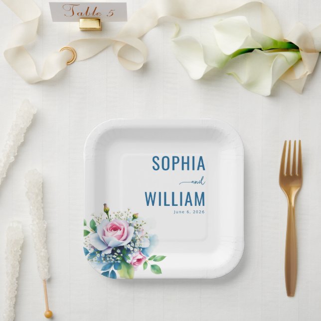 Elegant Pastel Floral Bouquet Paper Plate (Wedding)