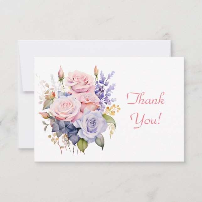 Elegant Pastel Floral Bouquet Thank You Flat  Card (Front)