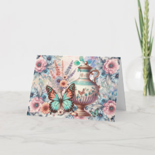 Elegant Pastel Floral Butterfly Note Card