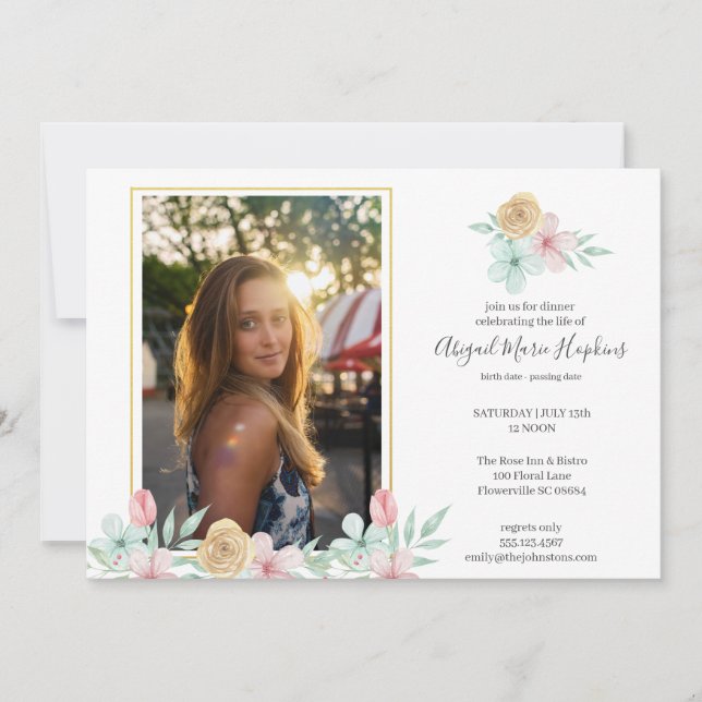 Elegant Pastel Floral Celebration of Life Funeral Thank You Card (Front)