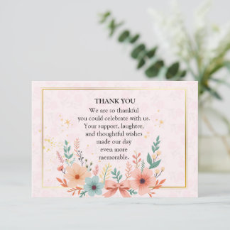 Elegant Pastel Floral Frame with Golden Accents Thank You Card
