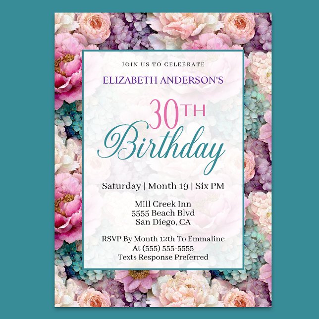 Elegant Pastel Floral Garden 30th Birthday Invitation (Creator Uploaded)